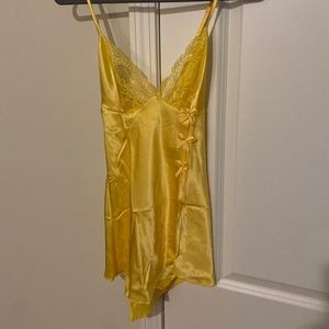 Yellow Satin Nighty with matching Thong